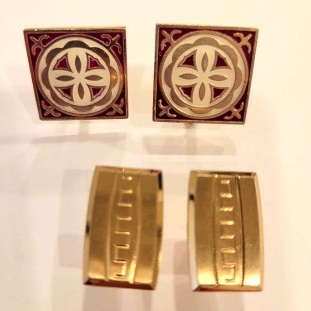 Vintage SWANK Mid-Century Cufflink Lot 2 Pair Gold Tone Enamel Geometric Mad Men